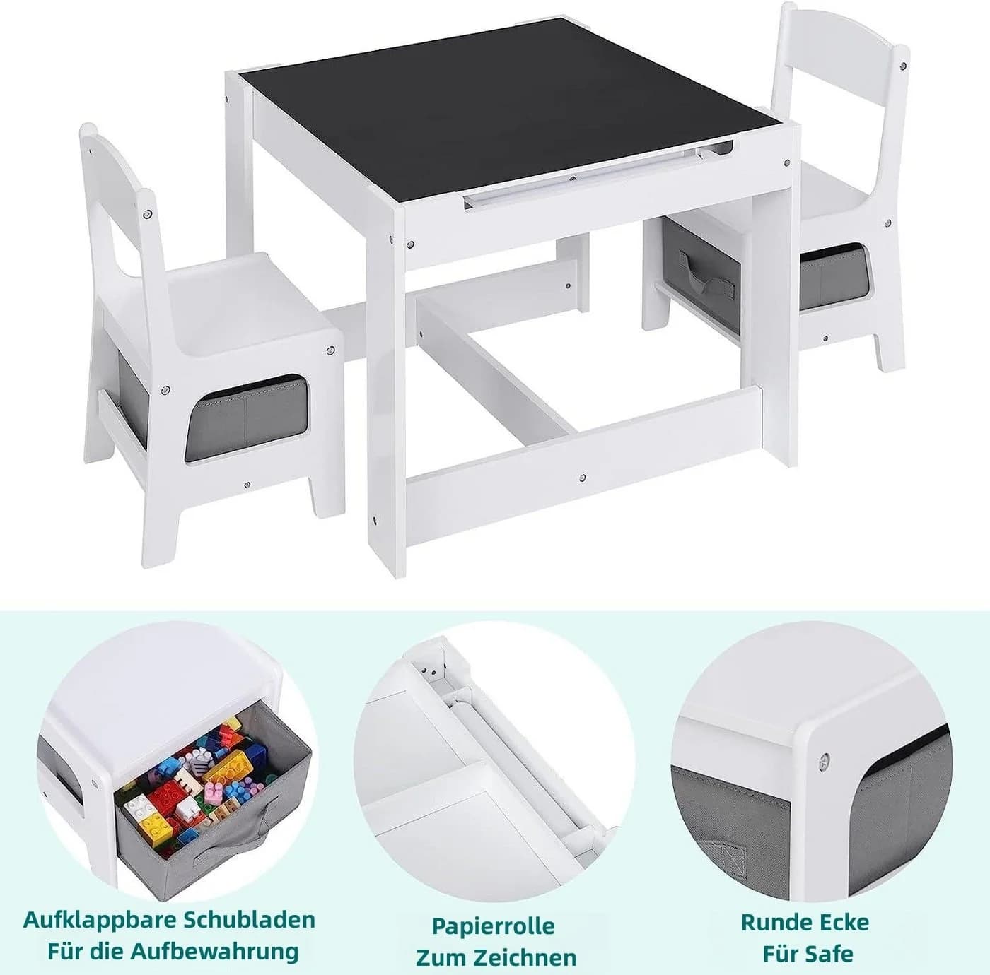 EUGAD Kindersitzgruppe 3-tlg. Weiß mit Tafel und Stauraum - Bild 5