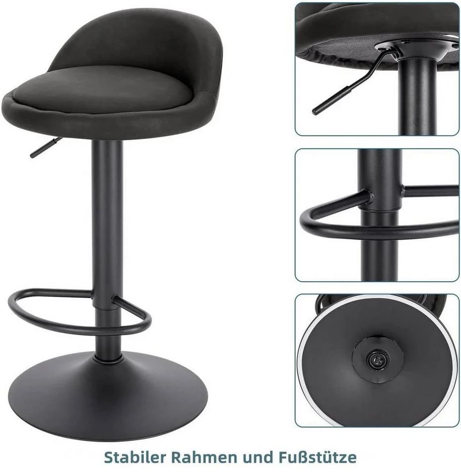 EUGAD Barhocker 2er Set Anthrazit höhenverstellbar Kunstleder Metall - Bild 4