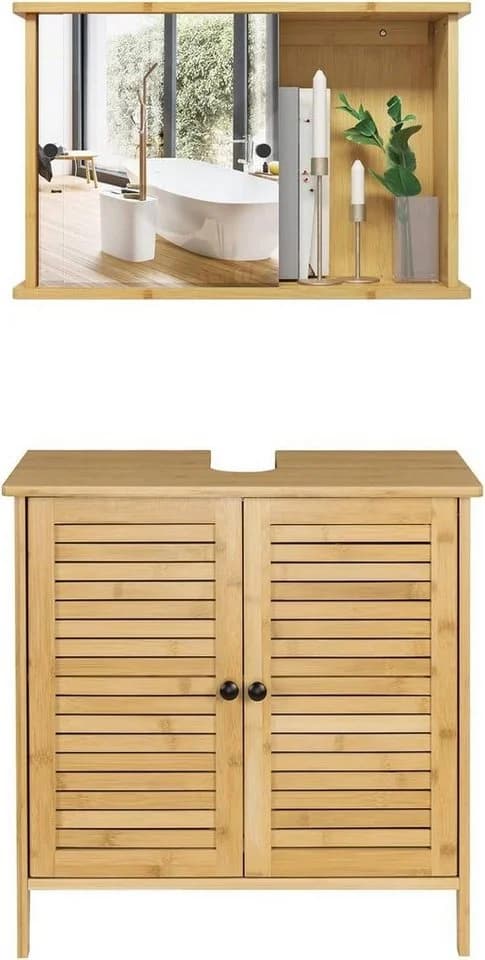 EUGAD Badmöbel-Set Bambus mit Spiegelschrank - Bild 2