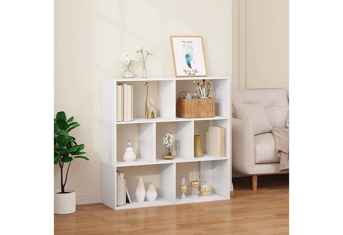 EUGAD Bücherregal 7 Fächer Weiß Modern
