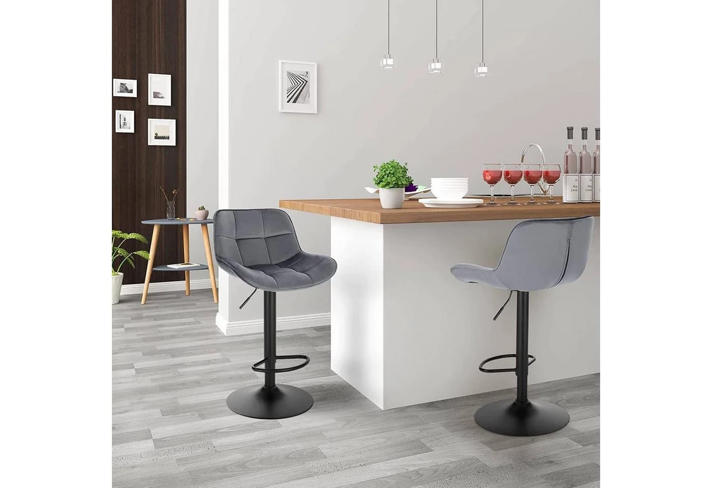 EUGAD Barhocker 4er Set Samt Metall verstellbar grau/schwarz/beige