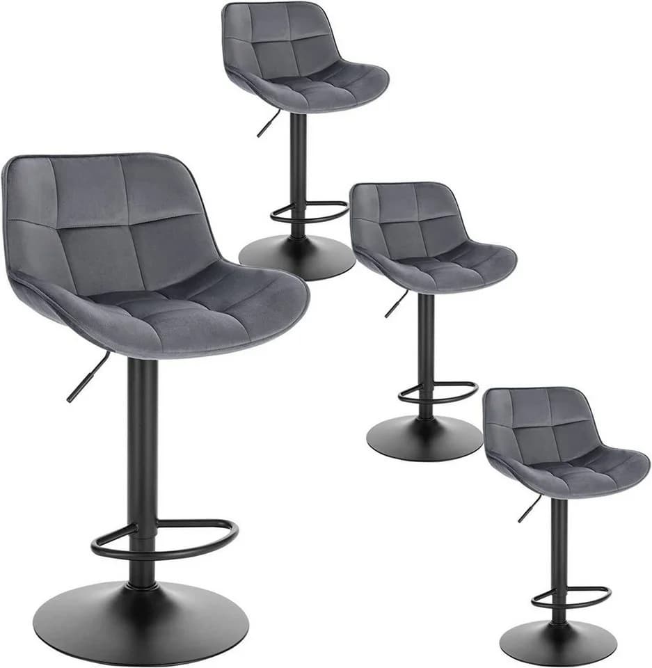 EUGAD Barhocker 4er Set Samt Metall verstellbar grau/schwarz/beige - Bild 2