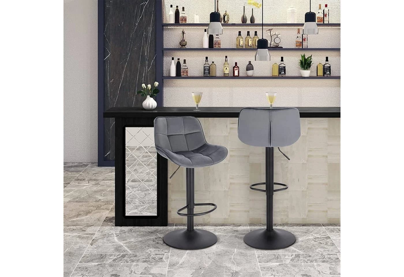 EUGAD Barhocker 4er Set Samt Metall verstellbar grau/schwarz/beige - Bild 5