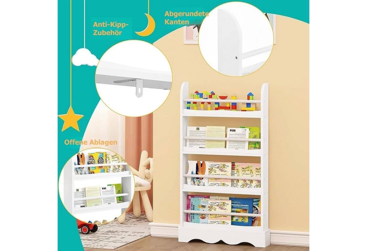 EUGAD Kinderbücherregal 4 Ebenen Weiß - Bild 4