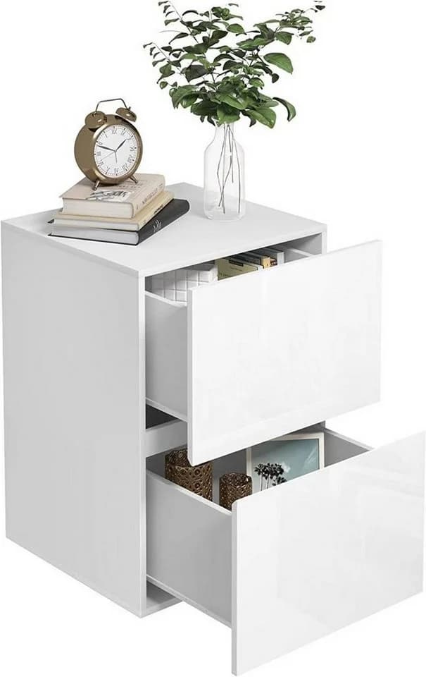 EUGAD Nachttisch Weiß Hochglanz 2 Schubladen Modern - Bild 2