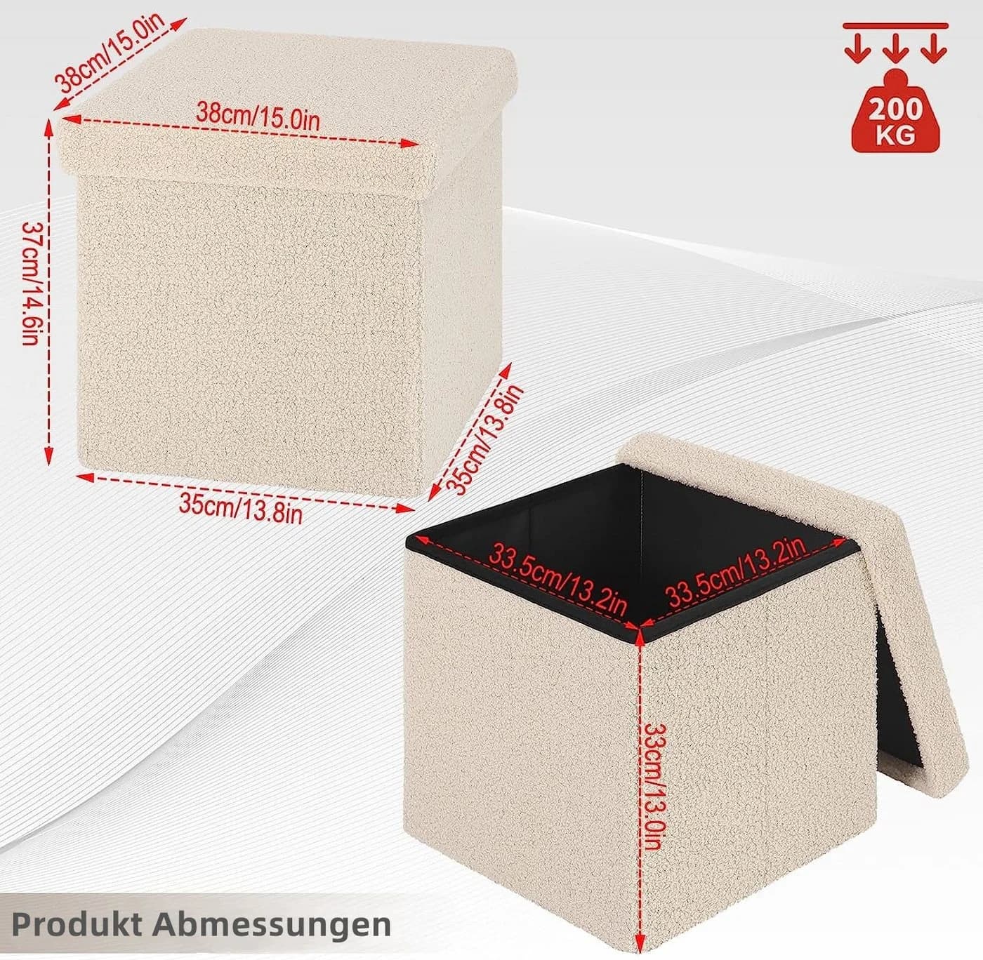 EUGAD Sitzhocker Faltbarer Hocker Stauraum Teddyfleece - Bild 3
