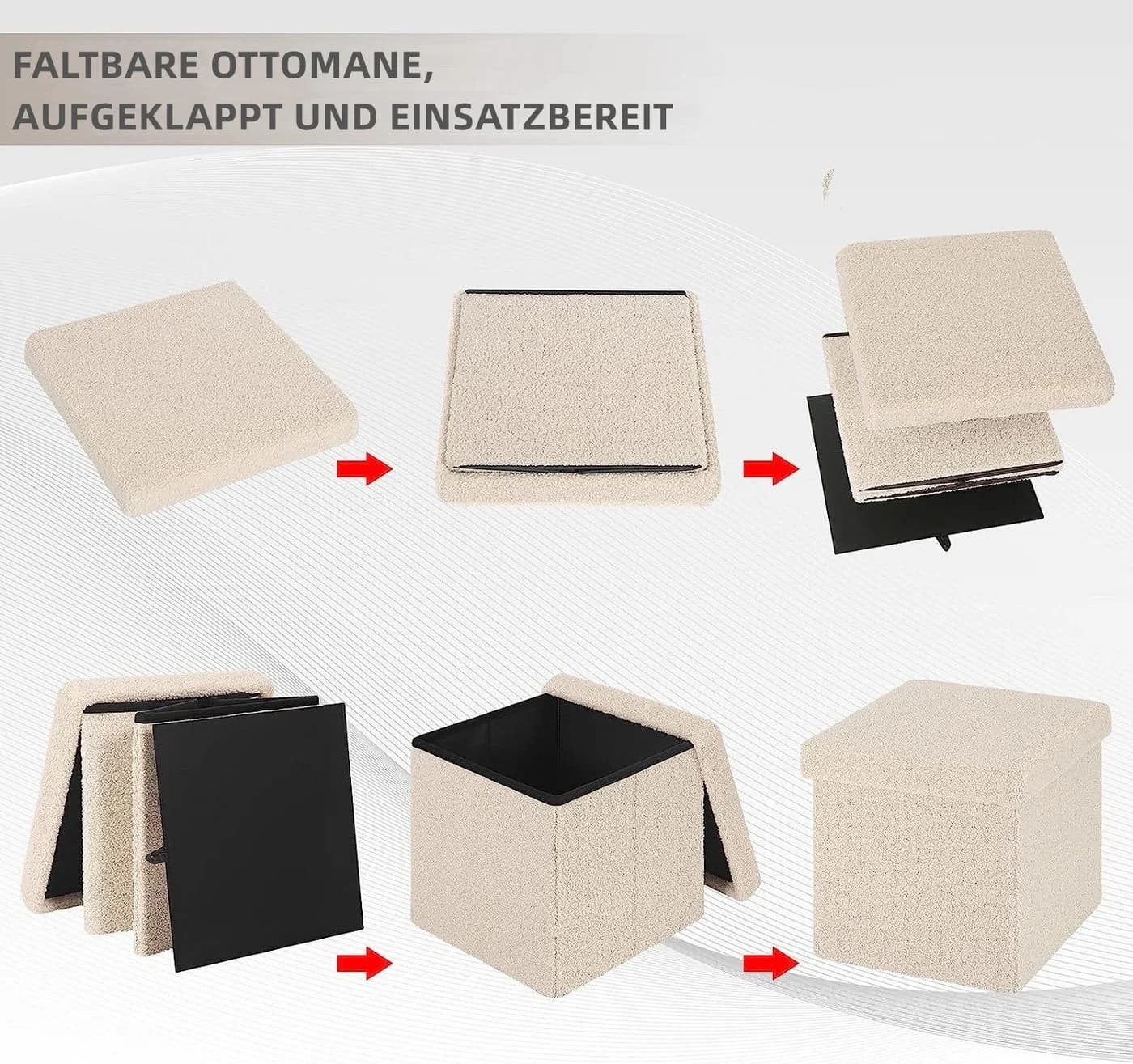 EUGAD Sitzhocker Faltbarer Hocker Stauraum Teddyfleece - Bild 5