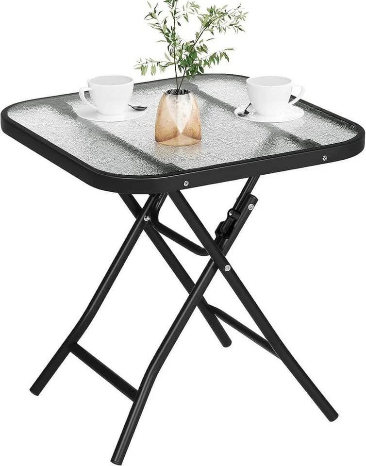 EUGAD Gartentisch (1-St) Beistelltisch klappbar aus Glas&Metall, rechteckig - Bild 2