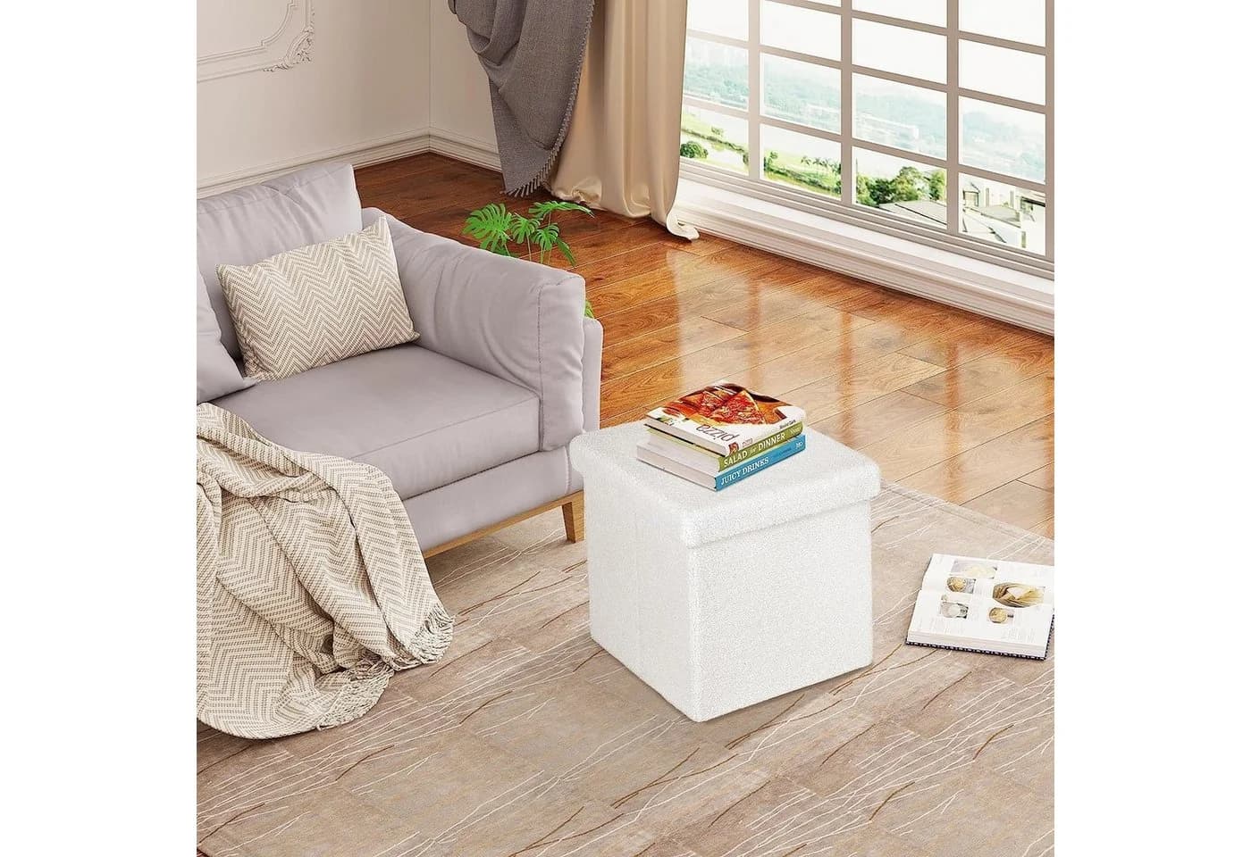 EUGAD Sitzhocker mit Stauraum Faltbar Teddyfleece