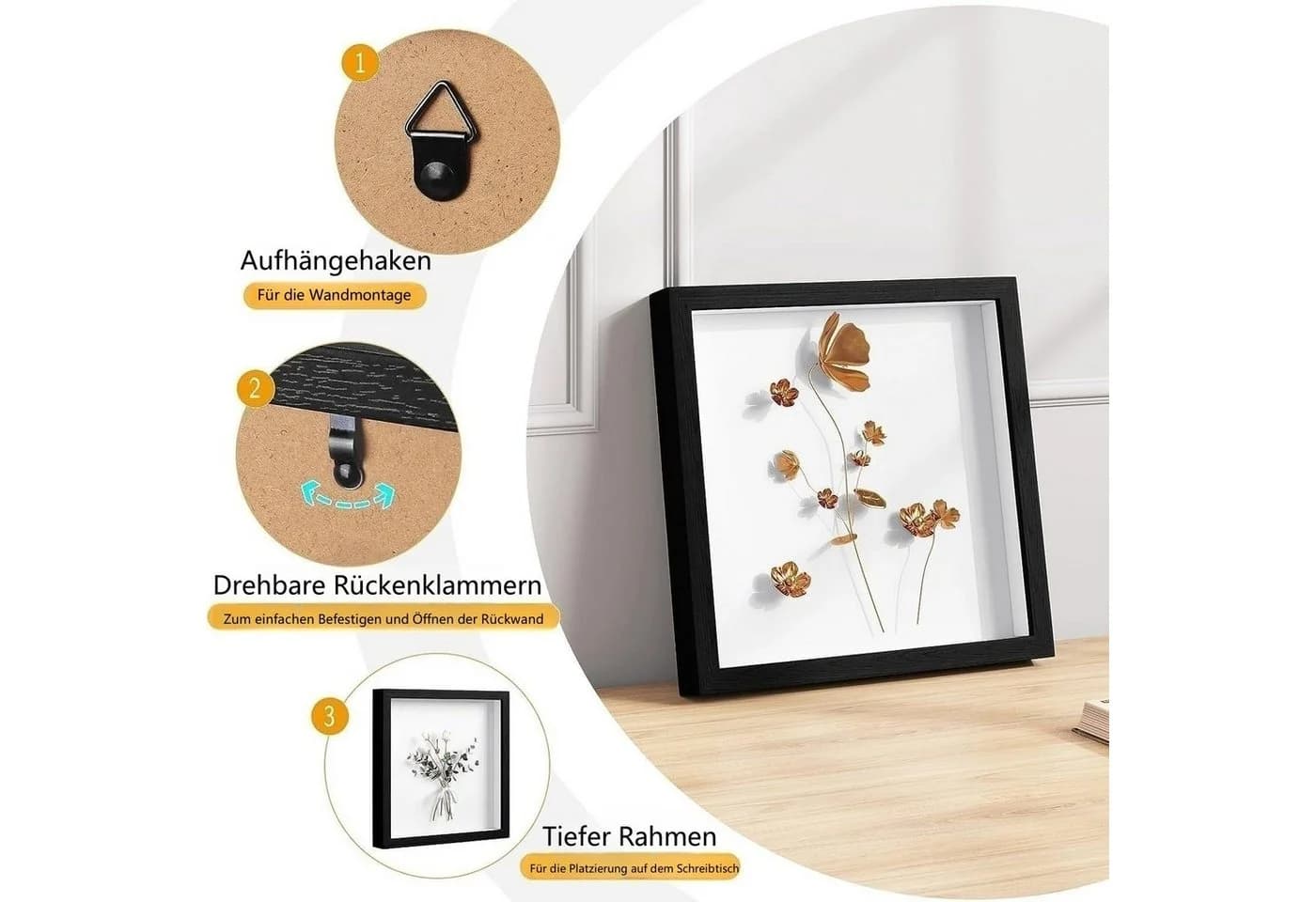 EUGAD 3D-Bilderrahmen Schwarz/Weiß quadratisch aus MDF - Bild 5