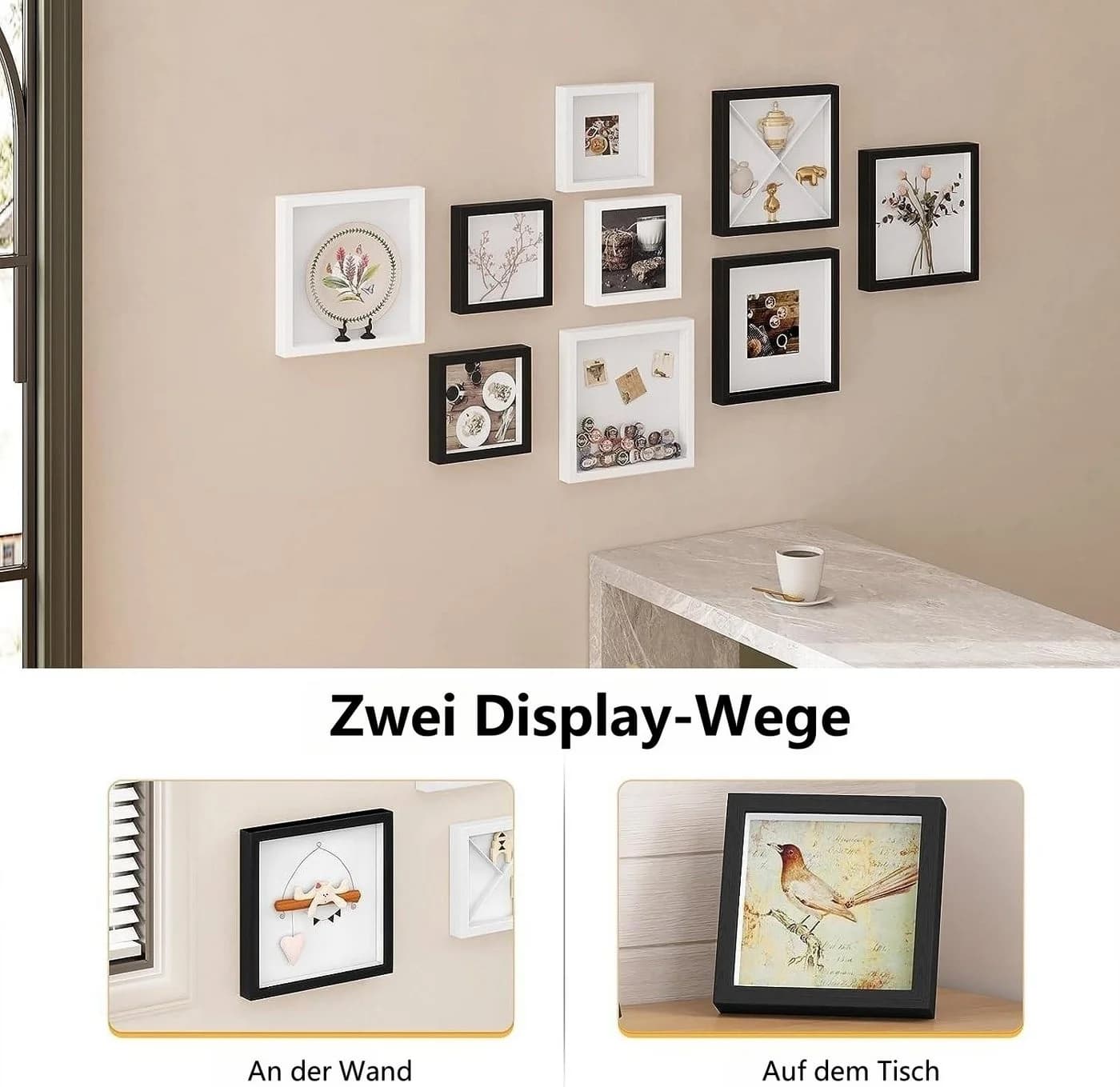 EUGAD 3D Bilderrahmen 2er Set Schwarz/Weiß MDF Kunststoff
