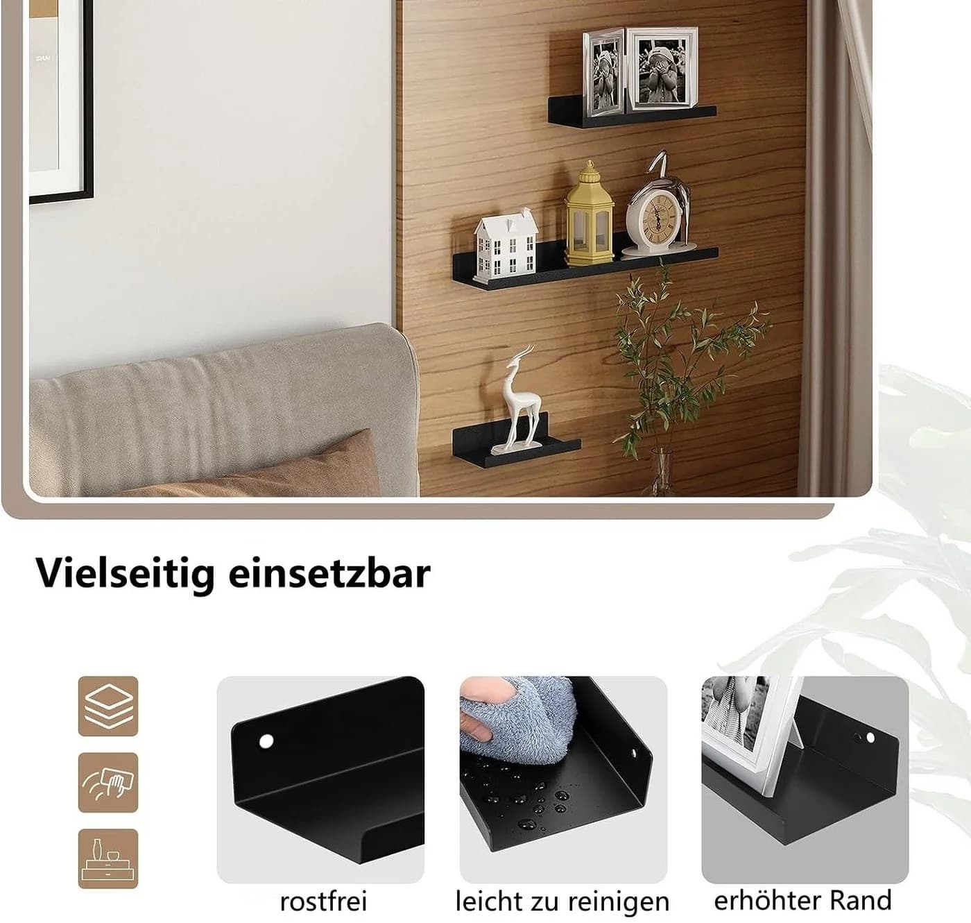 EUGAD Wandregal Set 3-tlg. Schwarz Metall Schwebend - Bild 5