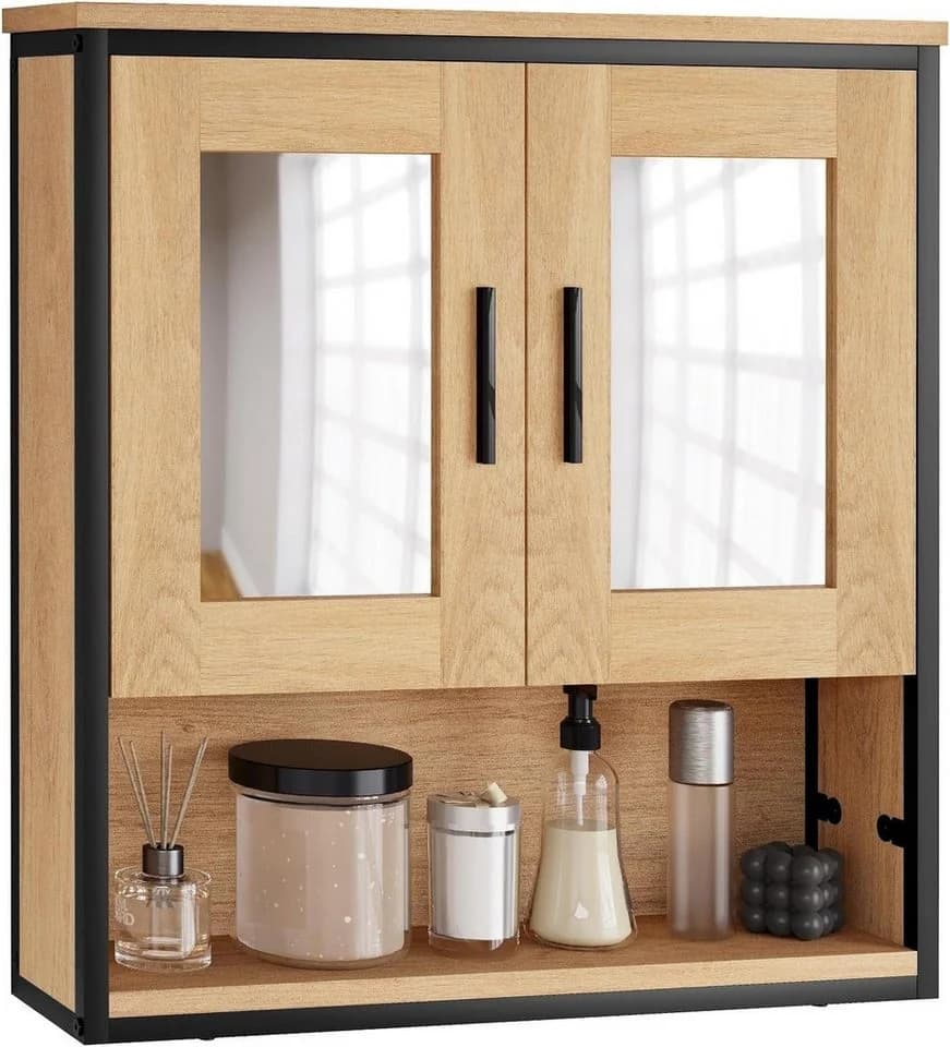 EUGAD Spiegelschrank Hängend Schwarz Helle Eiche 2 Spiegel - Bild 2