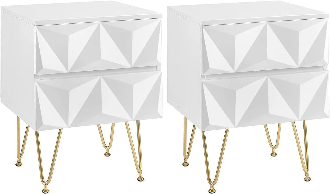EUGAD Nachttisch 2er Set Weiß/Gold mit 2 Schubladen - Bild 2