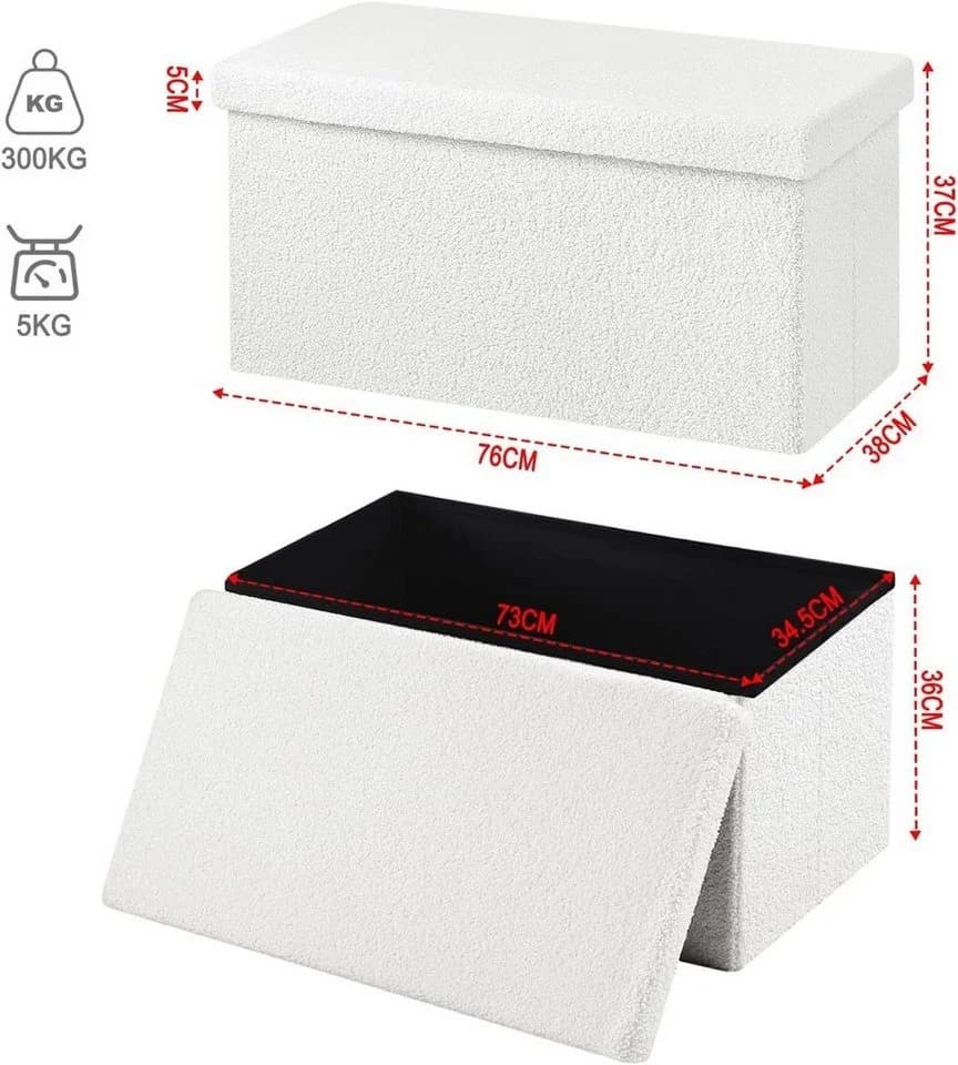 EUGAD Sitzhocker Faltbar mit Stauraum 80L Weiß Grau Beige - Bild 3