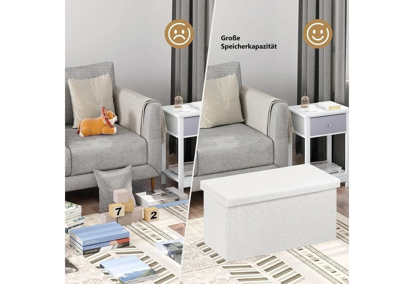 EUGAD Sitzhocker Faltbar mit Stauraum 80L Weiß Grau Beige - Bild 4