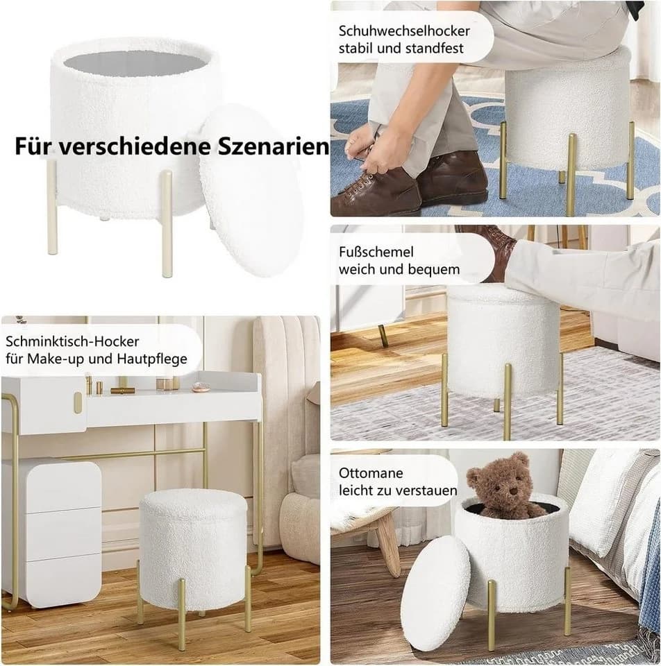 EUGAD Sitzhocker mit Stauraum Weiß/Gold Faltbar - Bild 4