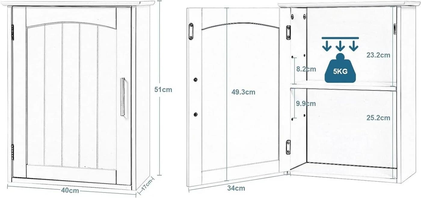 EUGAD Midischrank (1-St) Hängender Badezimmerschrank mit verstellbarer Ablage - Bild 3