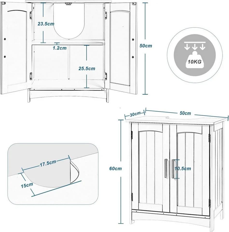 EUGAD Waschbeckenunterschrank 1-St Badschrank Weiß - Bild 3