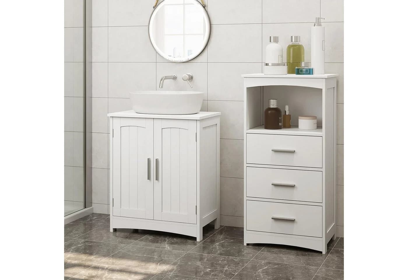 EUGAD Waschbeckenunterschrank 1-St Badschrank Weiß - Bild 4