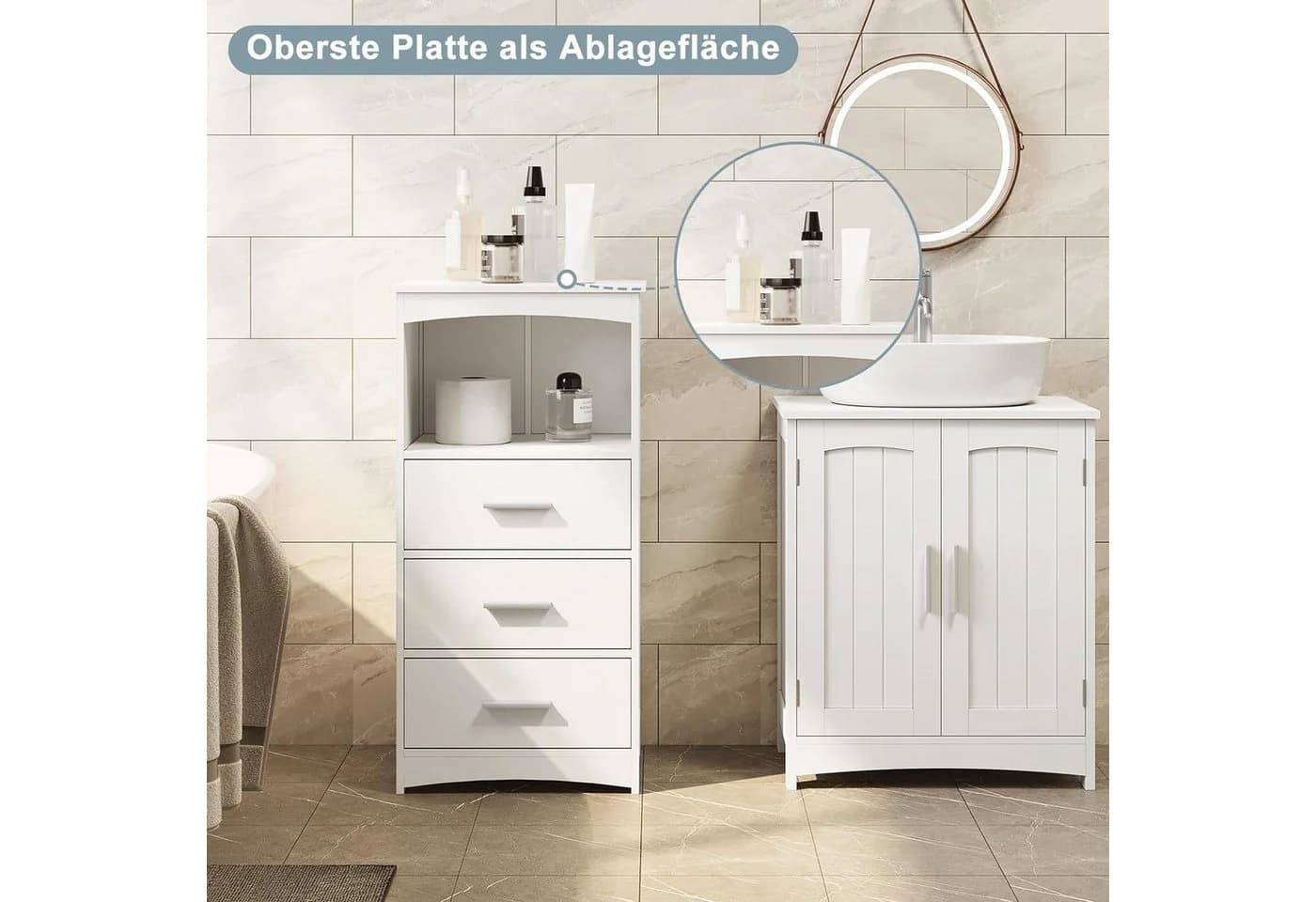 EUGAD Badkommode 1 St. Badezimmerschrank mit 3 Schubladen 1 offenem Fach Weiß - Bild 5