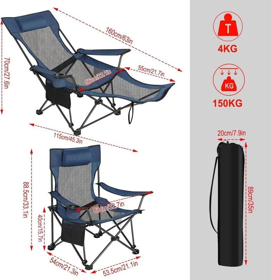 EUGAD Angelstuhl Klappstuhl Campingstuhl Grau Schwarz Blau - Bild 3