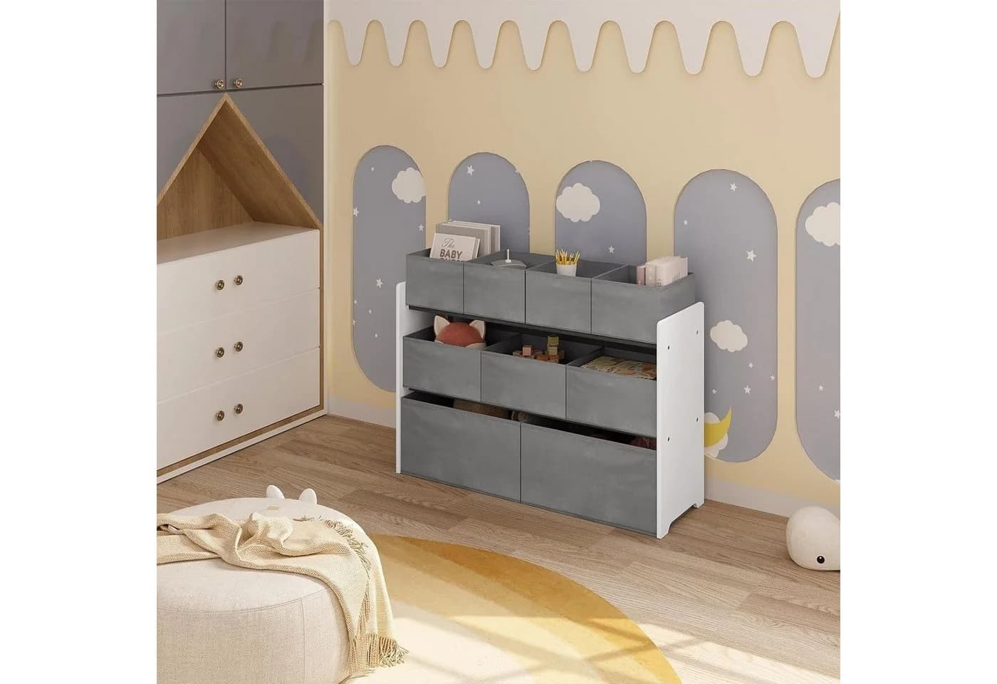 EUGAD Kinderregal Grau/Weiß mit 9 Aufbewahrungsboxen - Bild 4