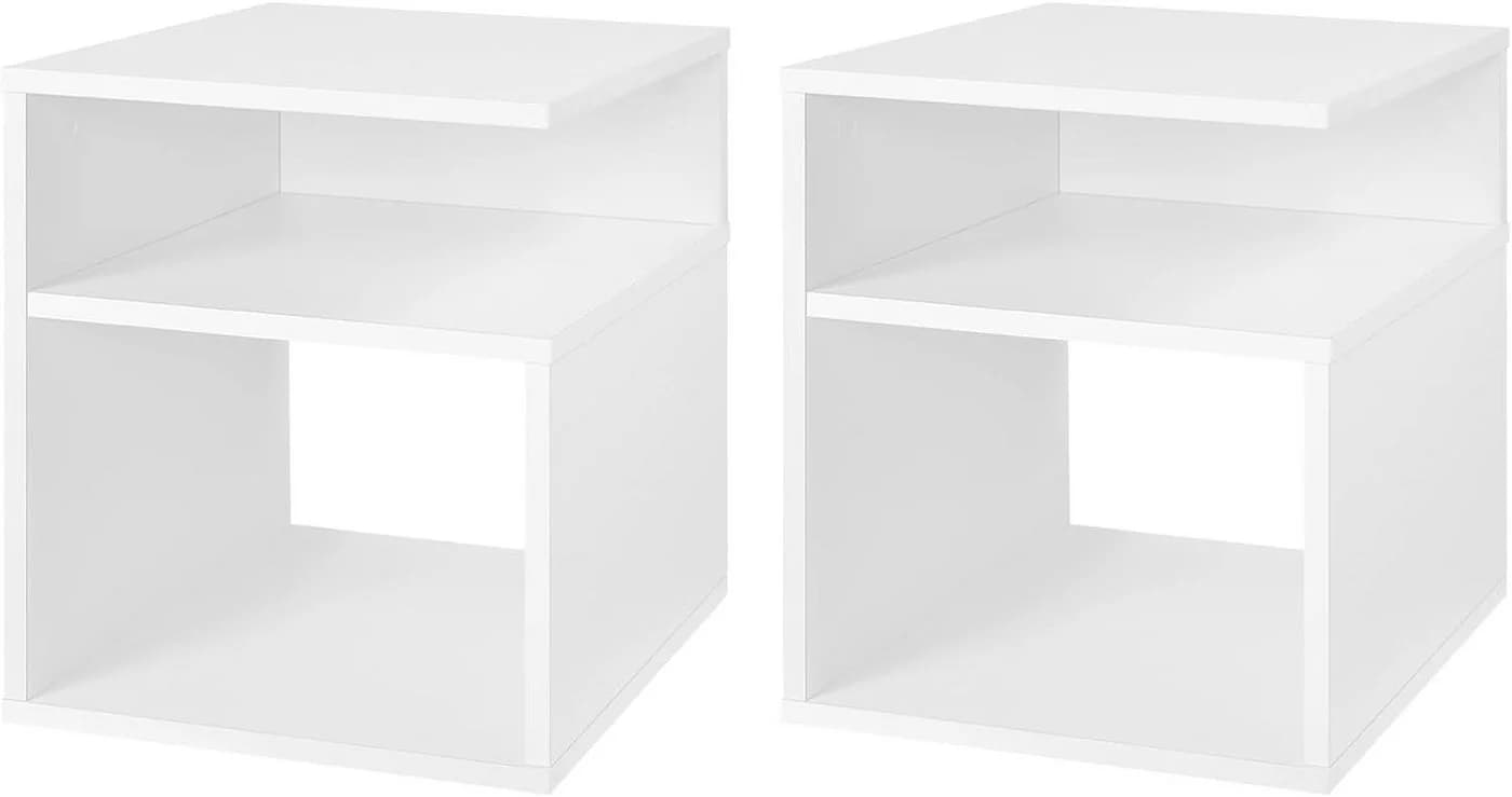 EUGAD Nachttisch Set 2-tlg. Weiß/Schwarz/Hell Eiche mit 3 Fächern - Bild 2