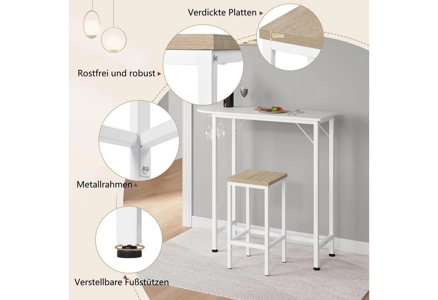 EUGAD Barhocker Set 2 St. Industriell Weiß/Schwarz - Bild 4