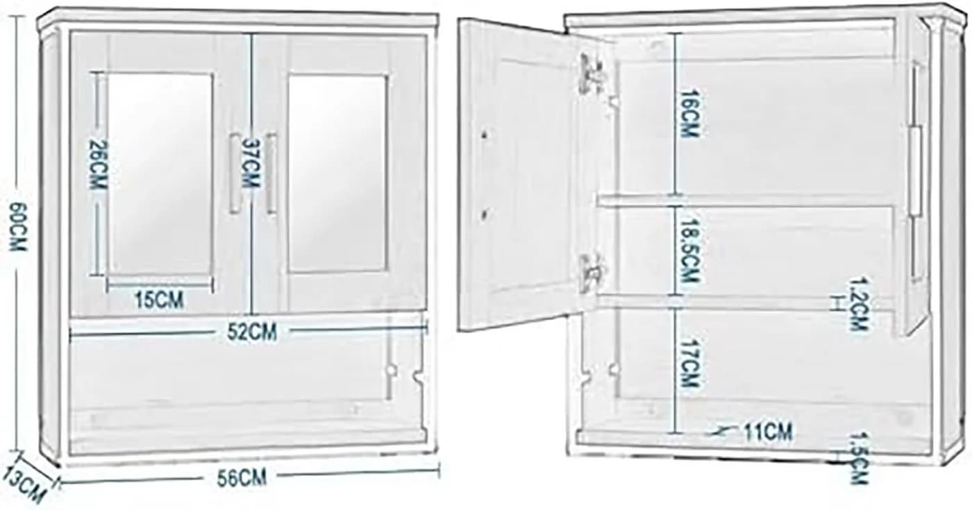 EUGAD Badmöbel-Set, 3-St, Badschrank mit 2 Spiegeln, Beistellschrank mit 4 Schubladen