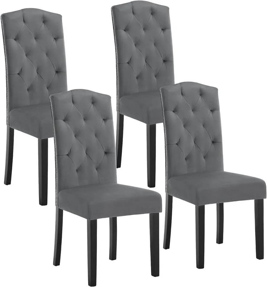 EUGAD Polsterstuhl 4er Set Grau Samt Massivholz - Bild 2