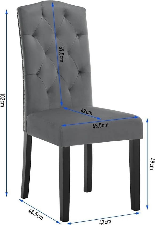 EUGAD Polsterstuhl 4er Set Grau Samt Massivholz - Bild 3