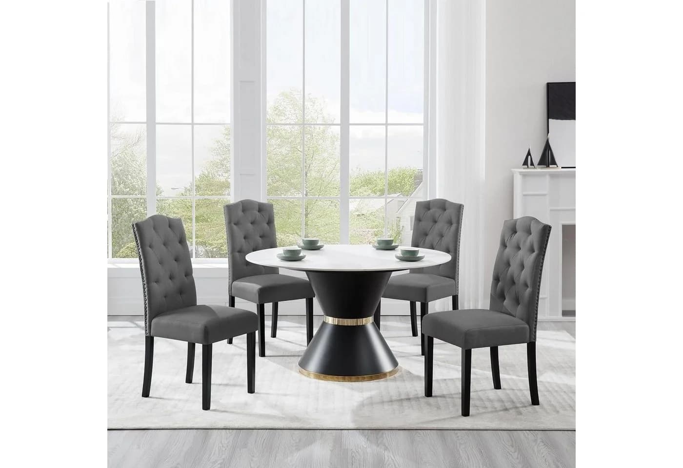 EUGAD Polsterstuhl 4er Set Grau Massivholz - Bild 4