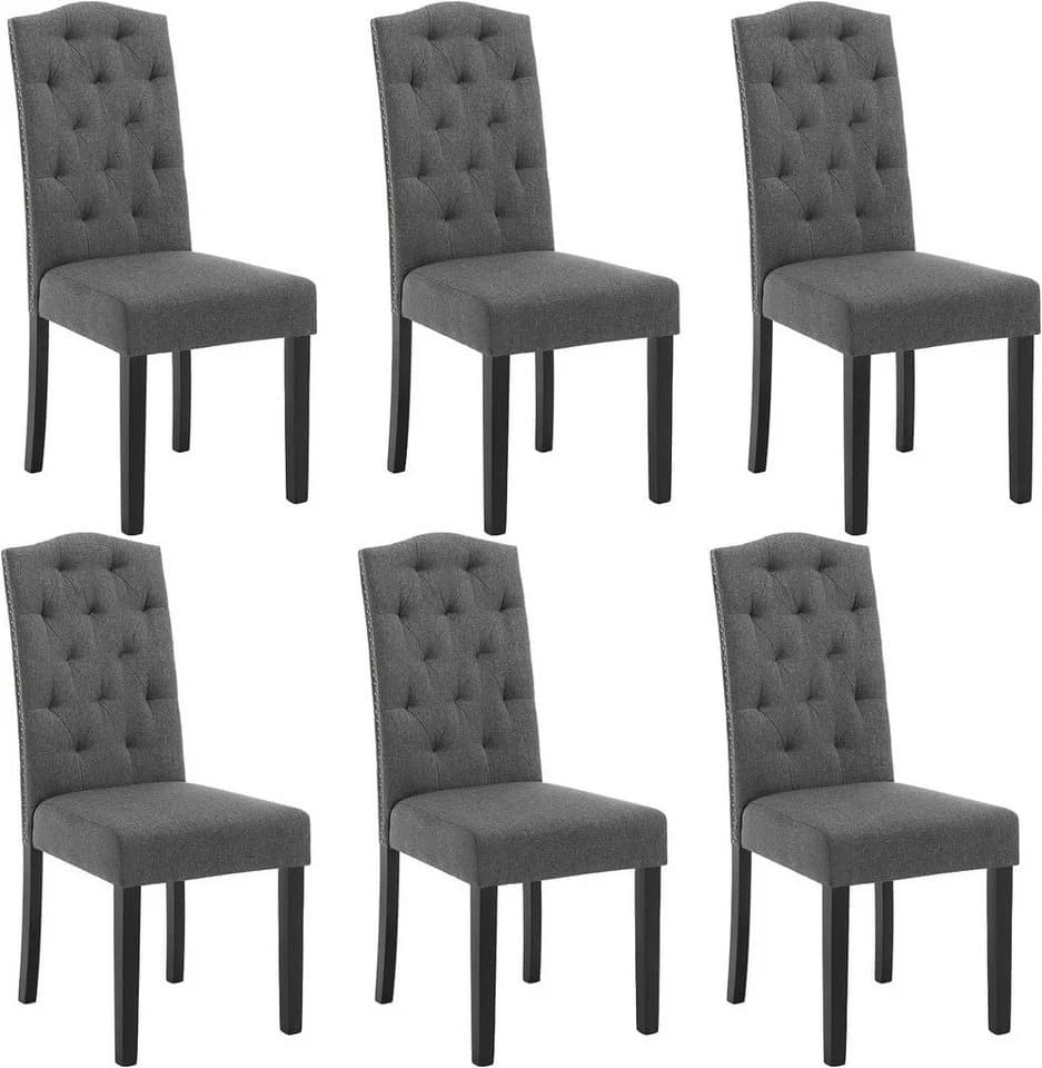 EUGAD 4-Fußstuhl 6er Set Grau Massivholz Leinen - Bild 2