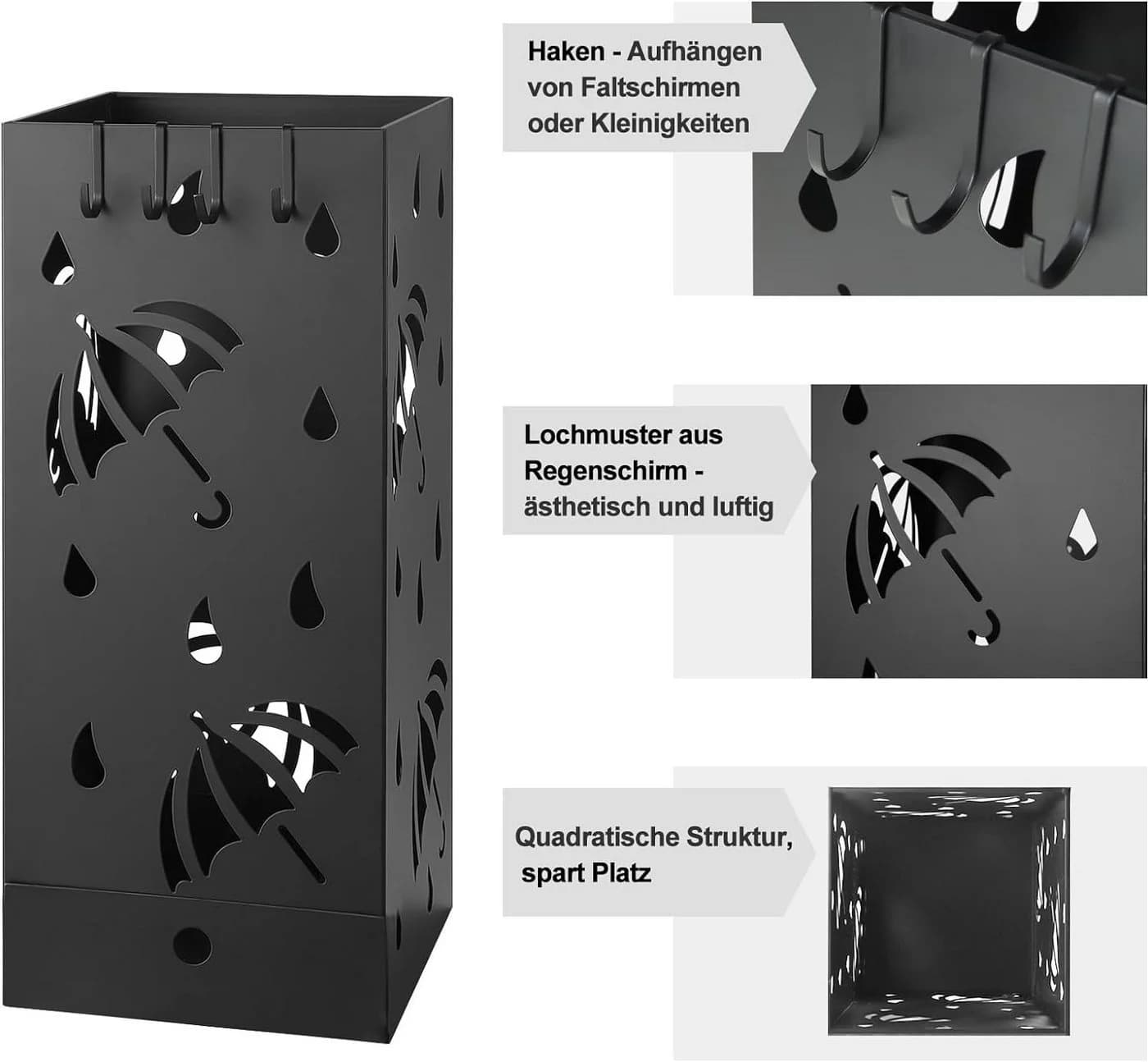 EUGAD Schirmständer Weiß/Anthrazit Metall 4 Haken - Bild 5