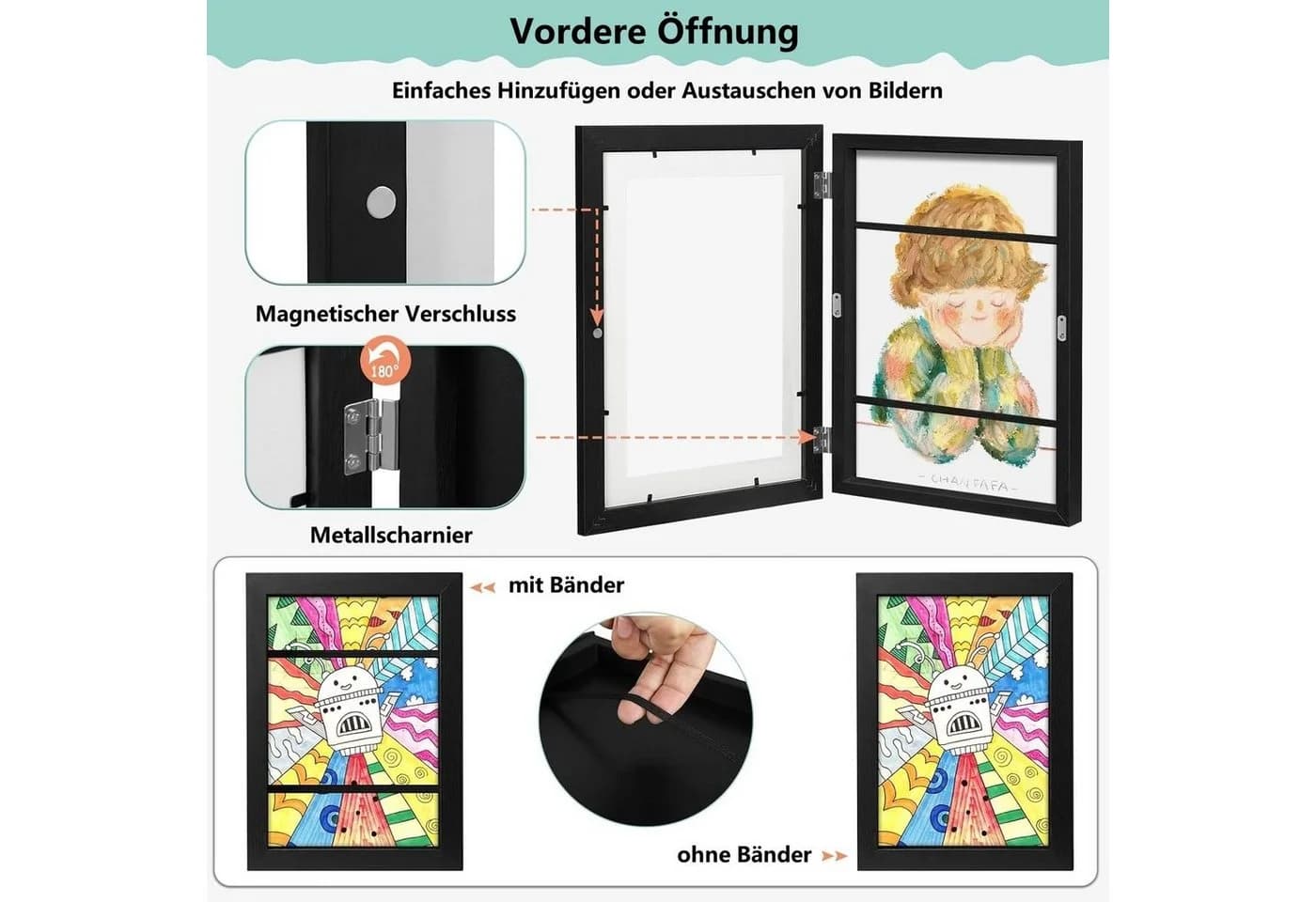 EUGAD 3D Bilderrahmen A4 Schwarz Weiß MDF Acryl - Bild 4