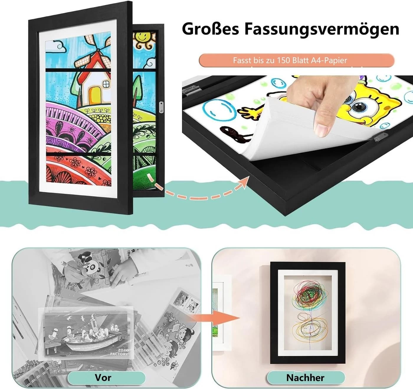 EUGAD 3D Bilderrahmen A4 Schwarz Weiß MDF Acryl - Bild 5
