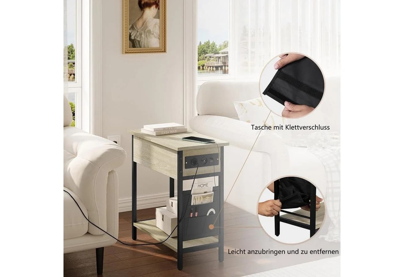 EUGAD Couchtisch mit Ladefunktion & Stauraum - Helle Eiche/Schwarz - Bild 5