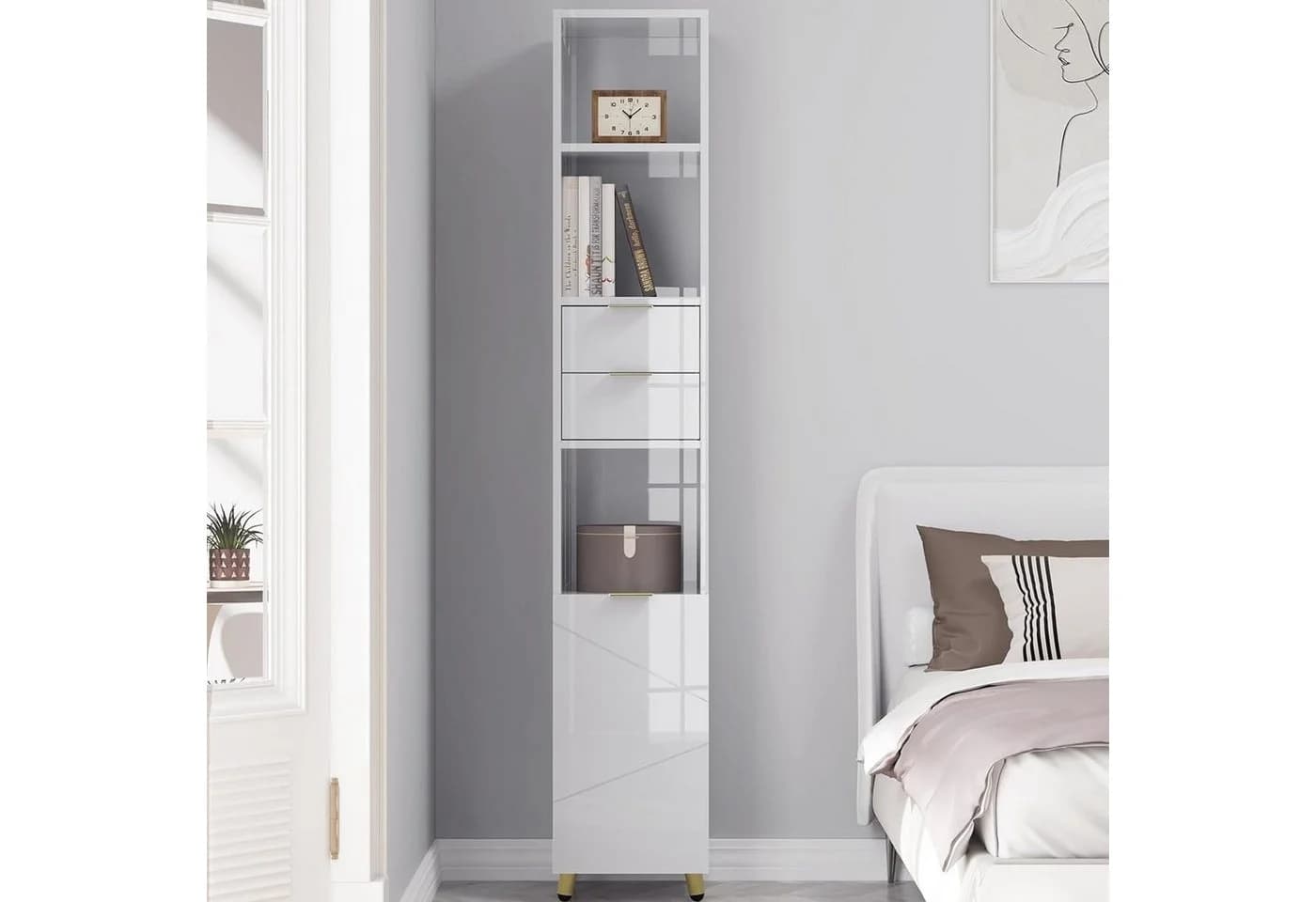 EUGAD Hochschrank Weiß Hochglanz mit Schubladen und verstellbaren Böden - Bild 4