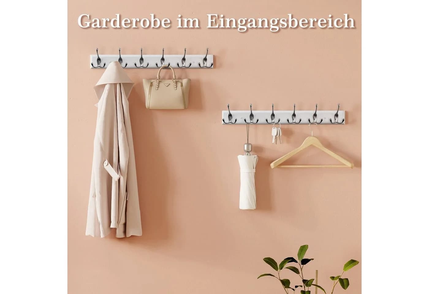 EUGAD Garderobenhaken 2 St. Wand mit 6 Haken Weiß Silber