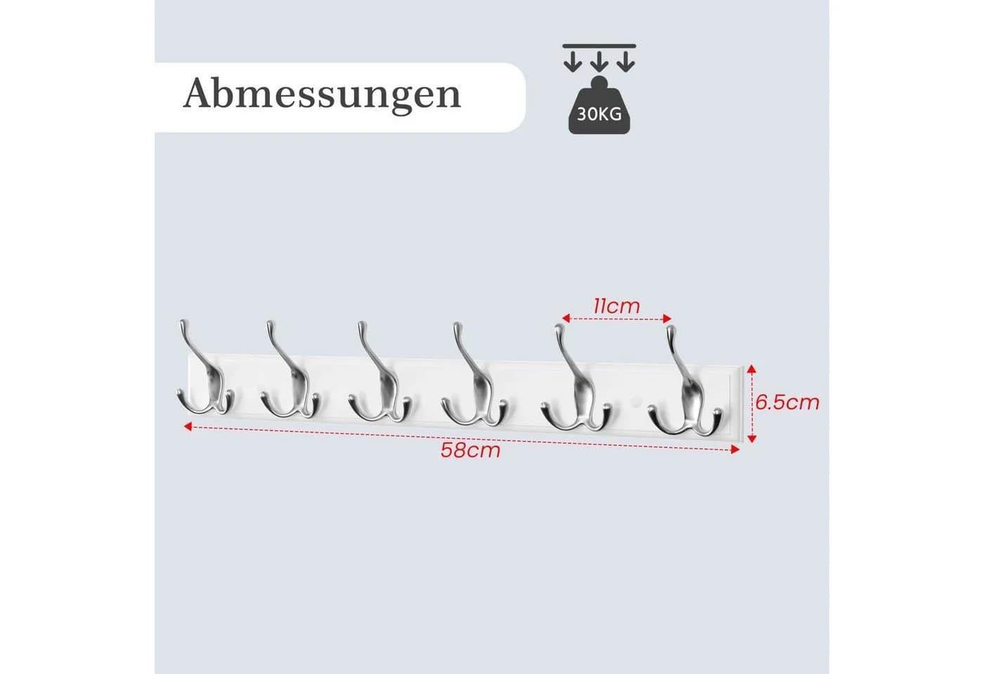 EUGAD Garderobenhaken 2 St. Wand mit 6 Haken Weiß Silber - Bild 3