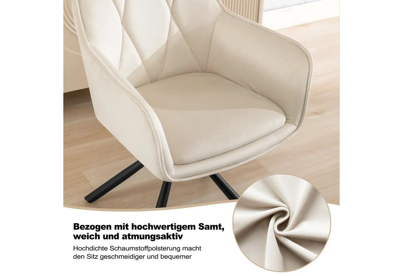 EUGAD Esszimmerstuhl drehbar mit Armlehnen Beige Samt - Bild 5