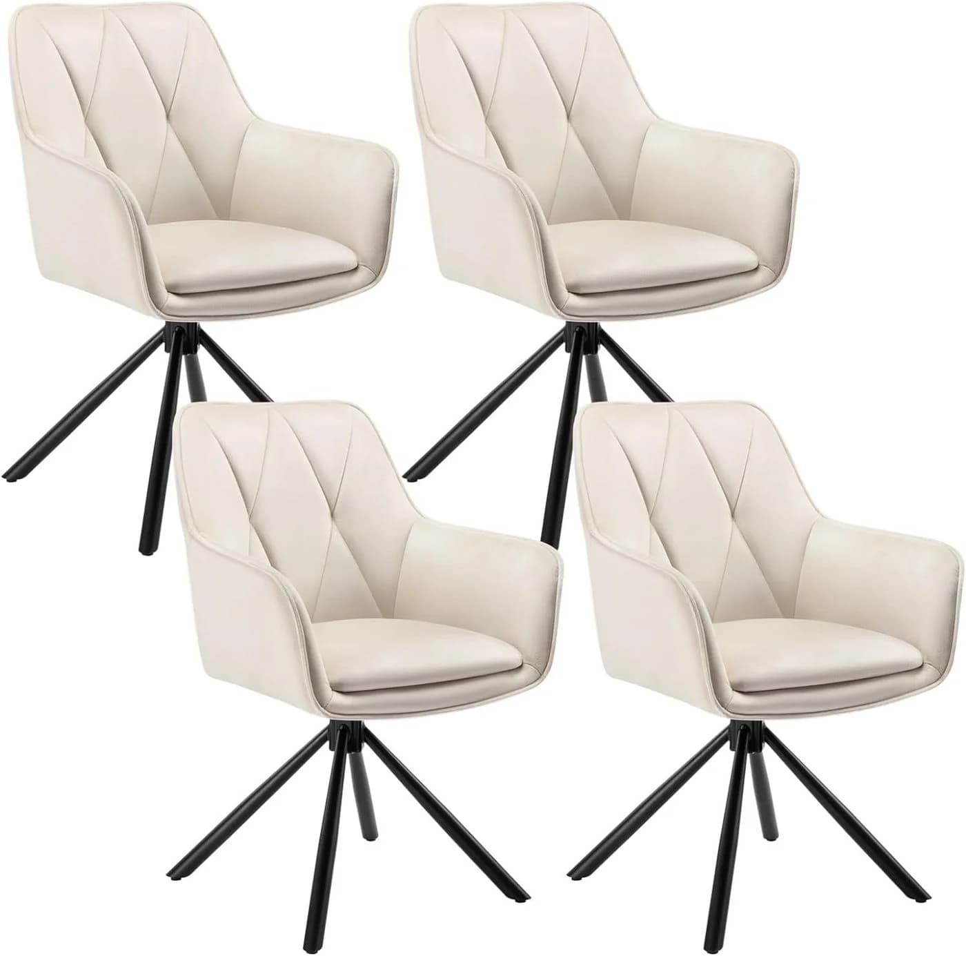 EUGAD 4-Fußstuhl Set Beige Grau Samt Drehbar mit Armlehnen - Bild 2
