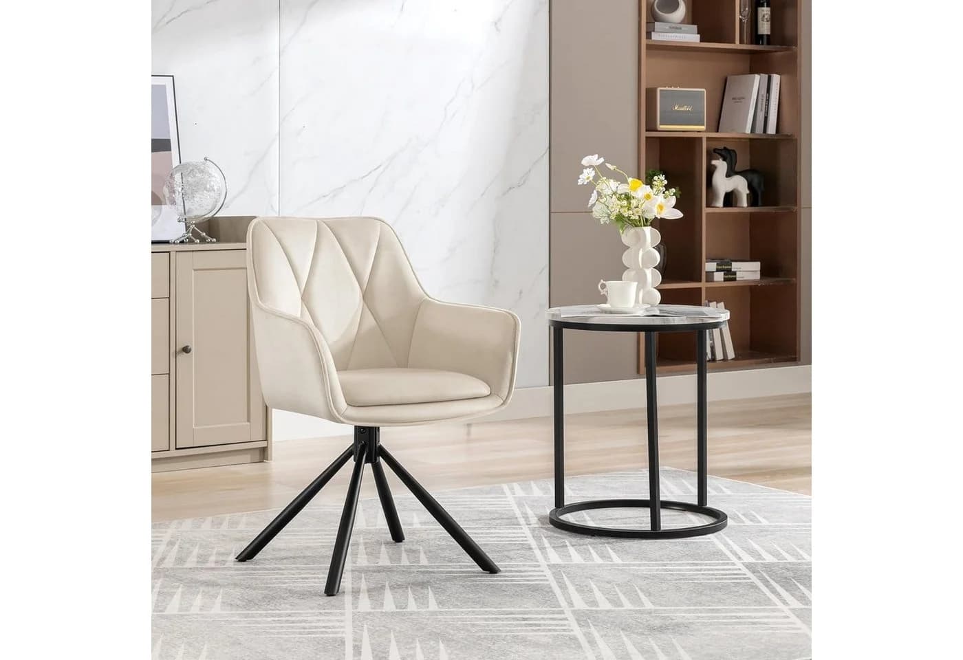 EUGAD 4-Fußstuhl Set Beige Grau Samt Drehbar mit Armlehnen - Bild 4