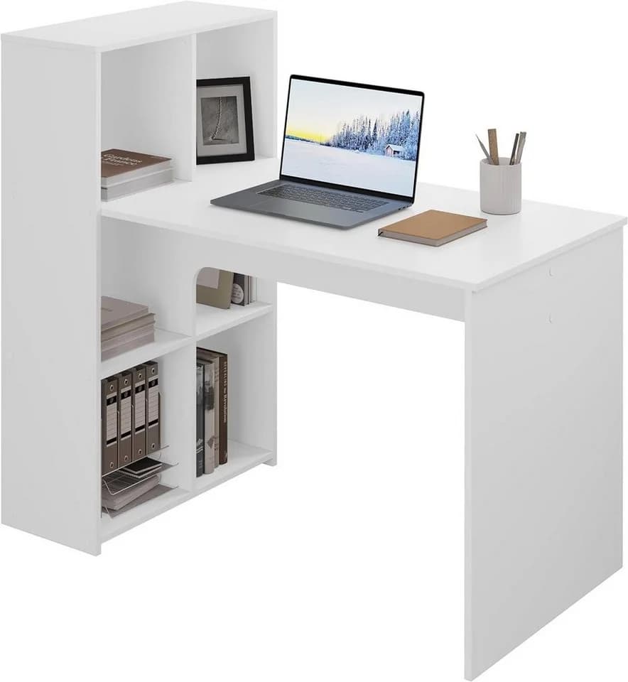 EUGAD Schreibtisch 1-St. Weiß Computertisch mit Regal - Bild 2
