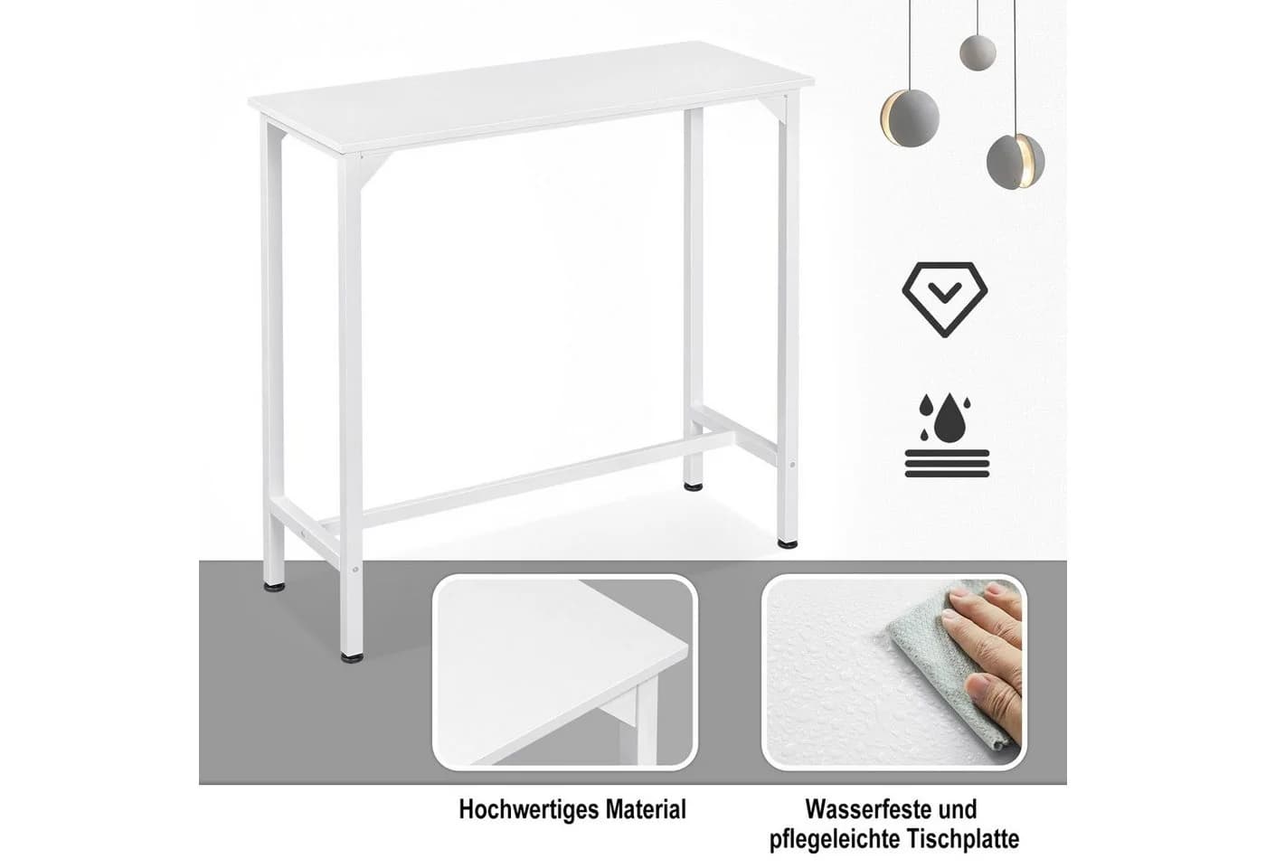 EUGAD Bartisch hoch Weiß/Schwarz Moderner Stehtisch für Bar Balkon - Bild 5