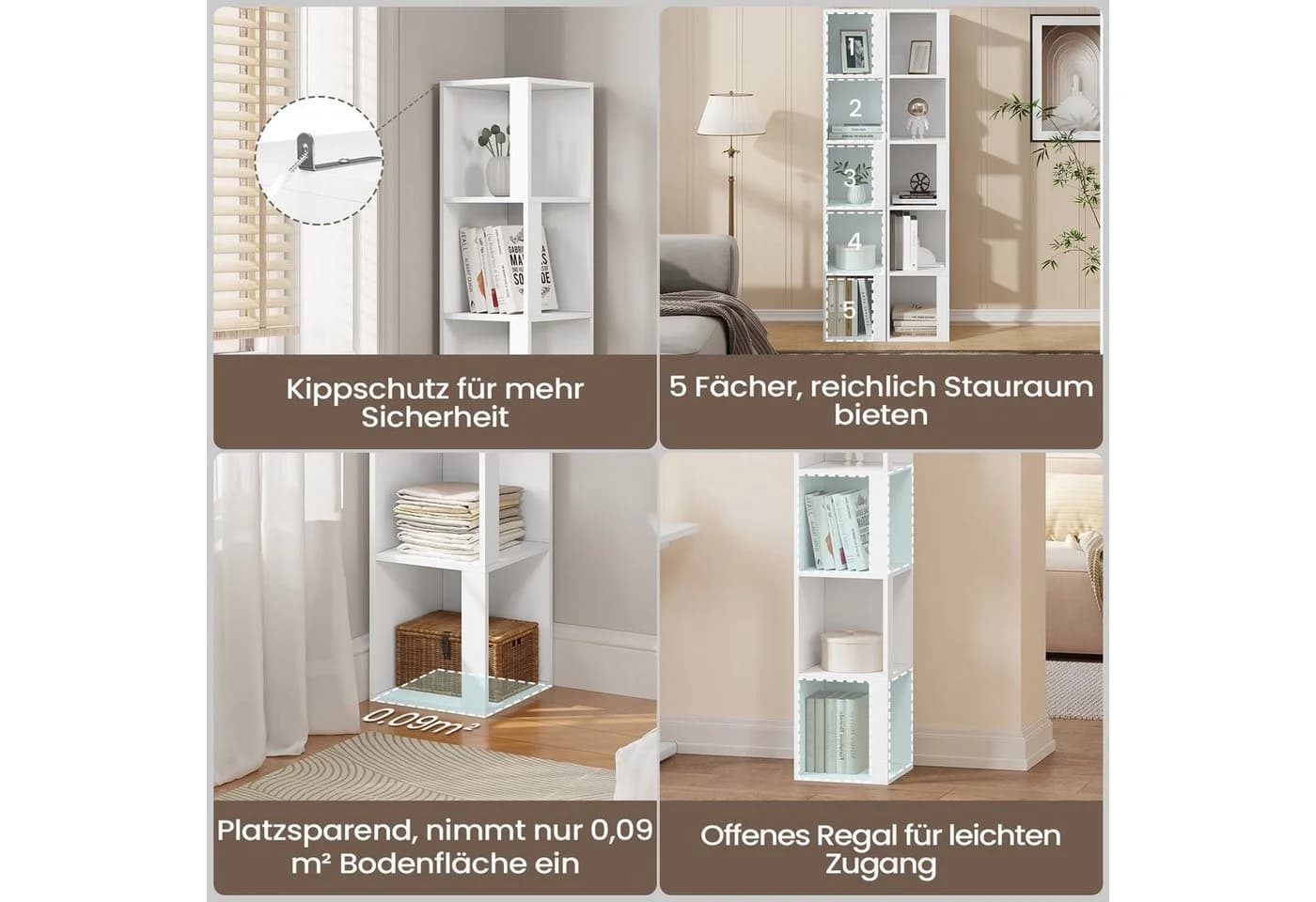 EUGAD Eckregal Weiß 5 Fächer Modernes Bücherregal - Bild 5