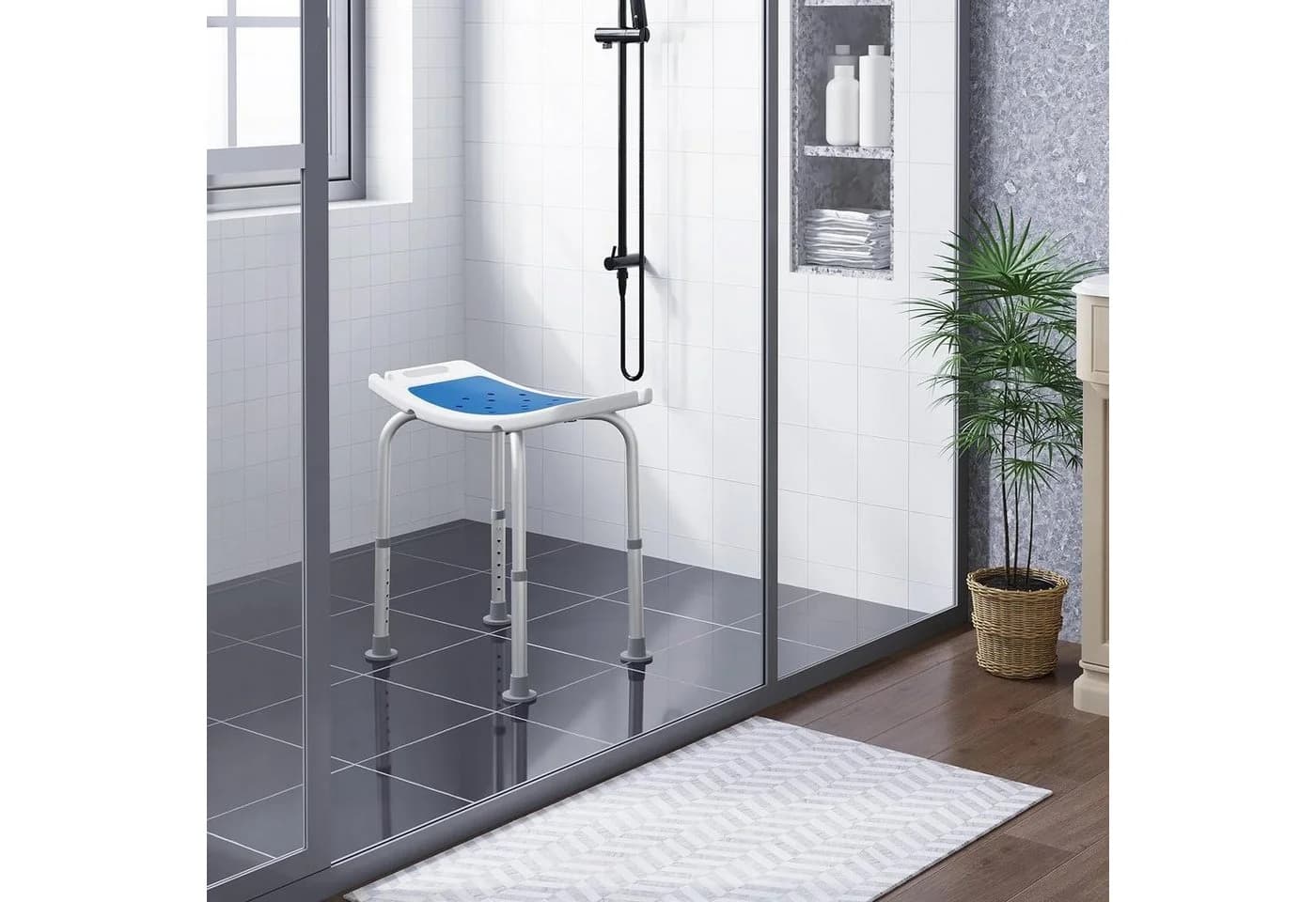EUGAD Duschhocker höhenverstellbar bis 136 kg Weiß/Blau