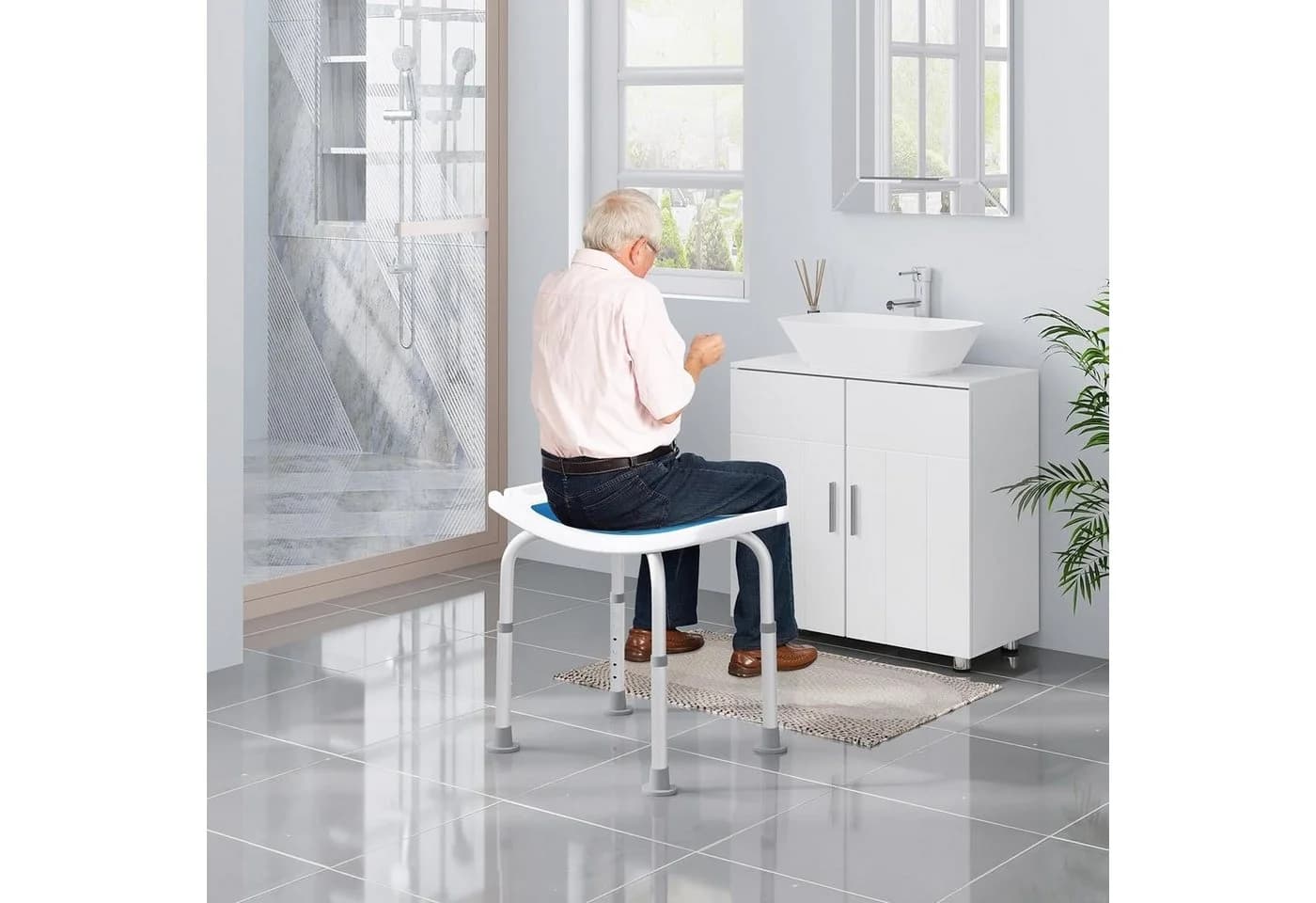 EUGAD Duschhocker höhenverstellbar bis 136 kg Weiß/Blau - Bild 4