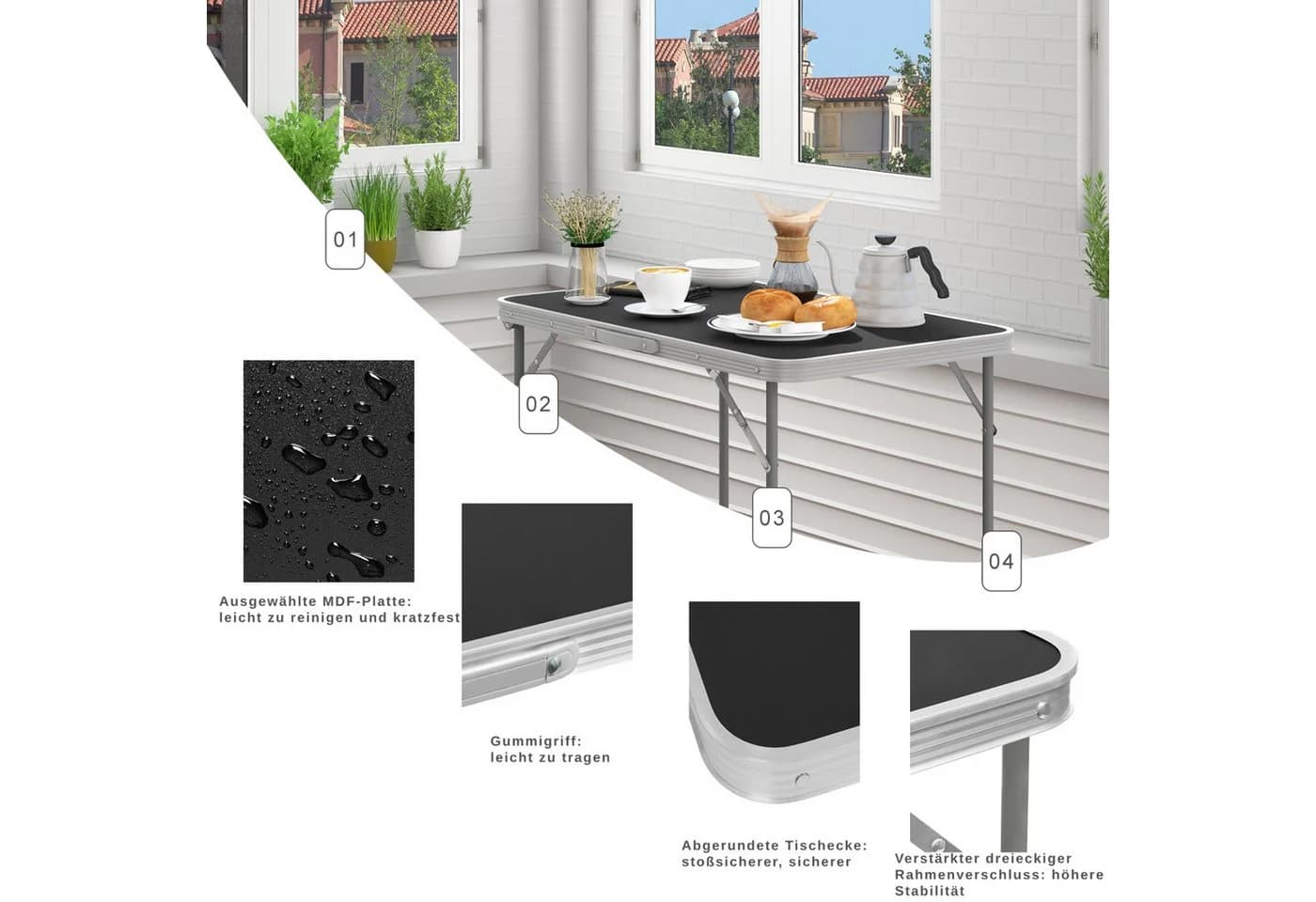 EUGAD Gartentisch Klapptisch Balkon MDF Metall - Bild 5